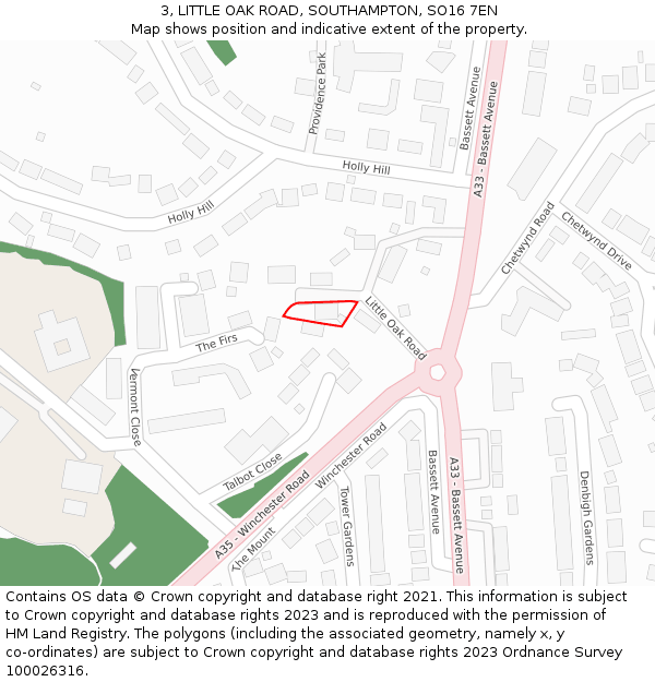 3, LITTLE OAK ROAD, SOUTHAMPTON, SO16 7EN: Location map and indicative extent of plot