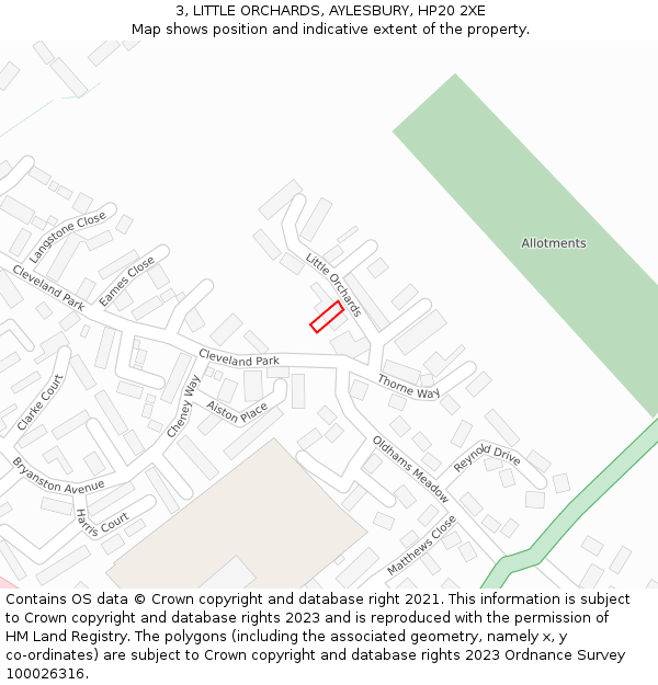 3, LITTLE ORCHARDS, AYLESBURY, HP20 2XE: Location map and indicative extent of plot