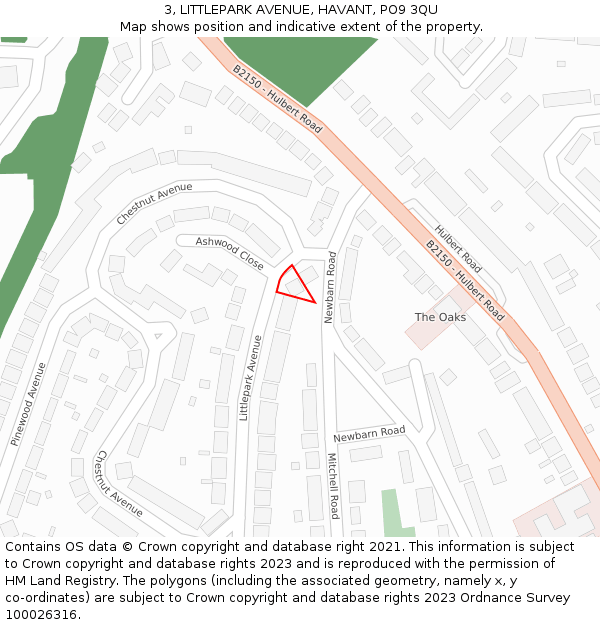 3, LITTLEPARK AVENUE, HAVANT, PO9 3QU: Location map and indicative extent of plot