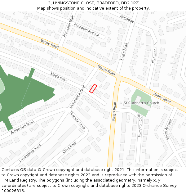 3, LIVINGSTONE CLOSE, BRADFORD, BD2 1PZ: Location map and indicative extent of plot