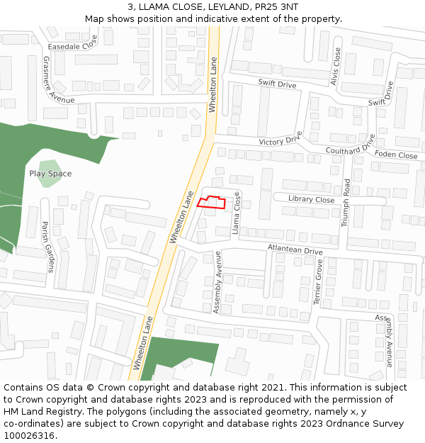 3, LLAMA CLOSE, LEYLAND, PR25 3NT: Location map and indicative extent of plot