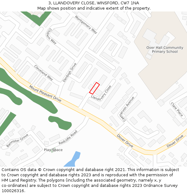 3, LLANDOVERY CLOSE, WINSFORD, CW7 1NA: Location map and indicative extent of plot