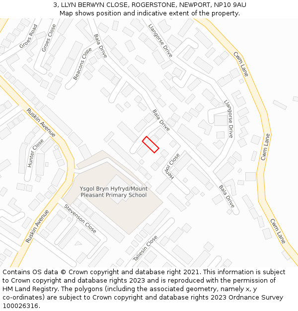 3, LLYN BERWYN CLOSE, ROGERSTONE, NEWPORT, NP10 9AU: Location map and indicative extent of plot