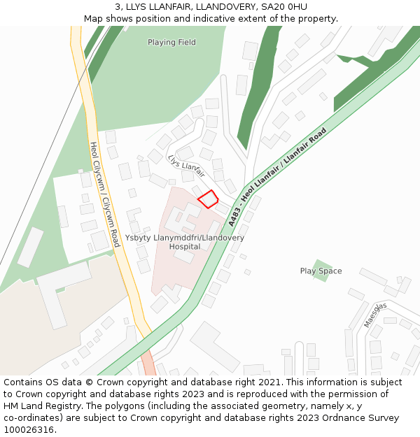 3, LLYS LLANFAIR, LLANDOVERY, SA20 0HU: Location map and indicative extent of plot