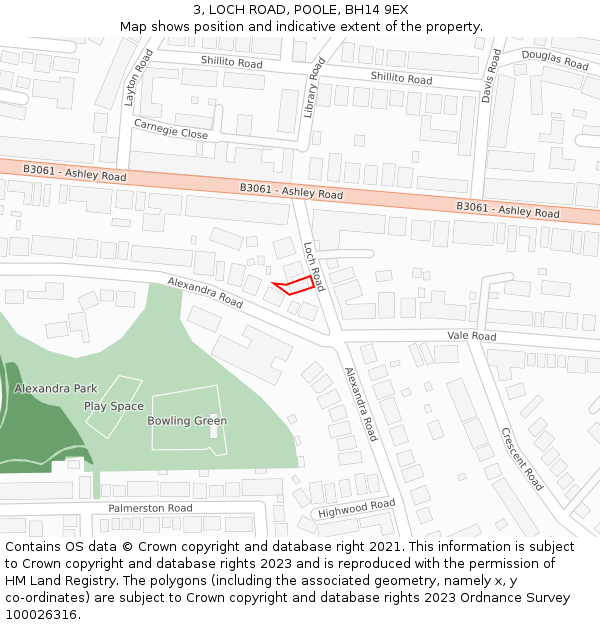 3, LOCH ROAD, POOLE, BH14 9EX: Location map and indicative extent of plot