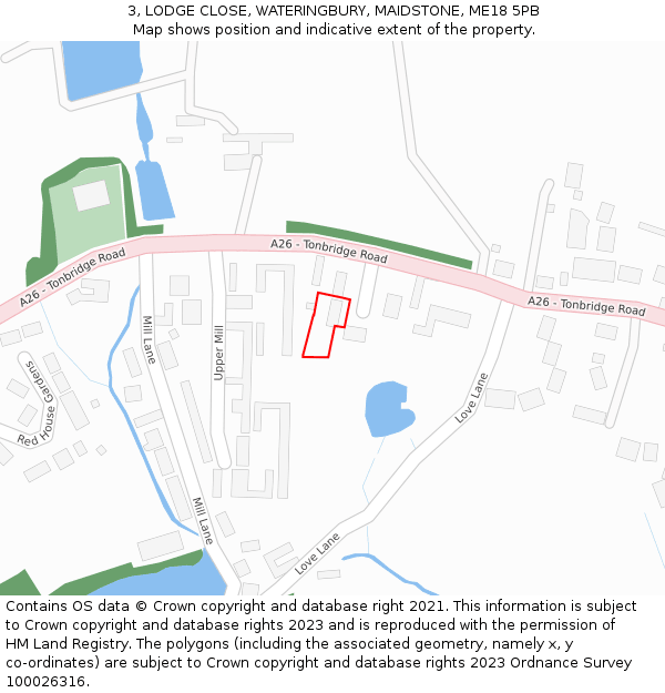 3, LODGE CLOSE, WATERINGBURY, MAIDSTONE, ME18 5PB: Location map and indicative extent of plot