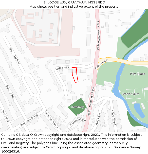 3, LODGE WAY, GRANTHAM, NG31 8DD: Location map and indicative extent of plot