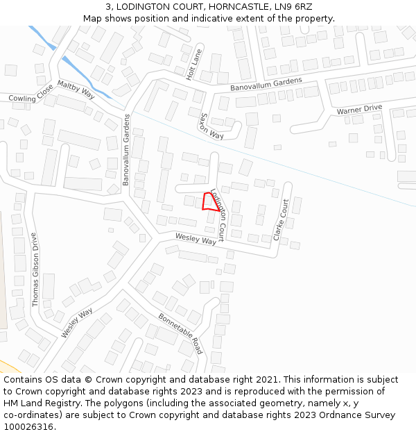 3, LODINGTON COURT, HORNCASTLE, LN9 6RZ: Location map and indicative extent of plot