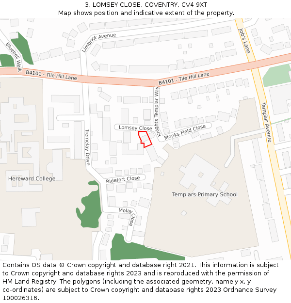 3, LOMSEY CLOSE, COVENTRY, CV4 9XT: Location map and indicative extent of plot