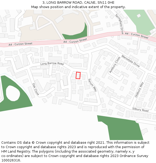 3, LONG BARROW ROAD, CALNE, SN11 0HE: Location map and indicative extent of plot
