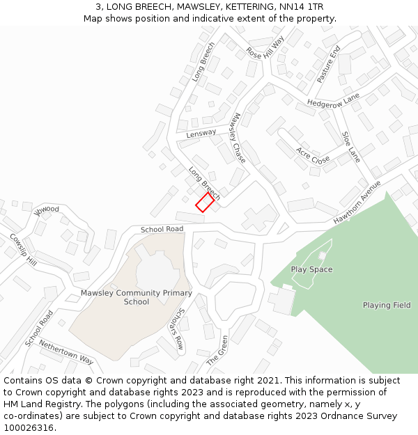 3, LONG BREECH, MAWSLEY, KETTERING, NN14 1TR: Location map and indicative extent of plot