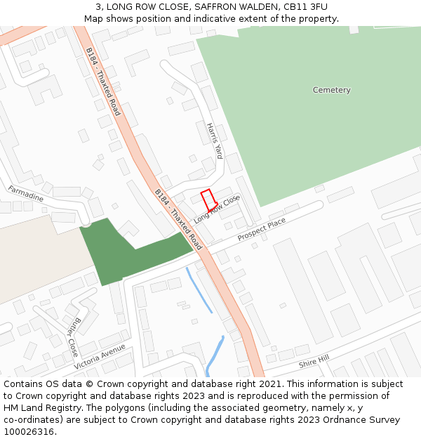 3, LONG ROW CLOSE, SAFFRON WALDEN, CB11 3FU: Location map and indicative extent of plot