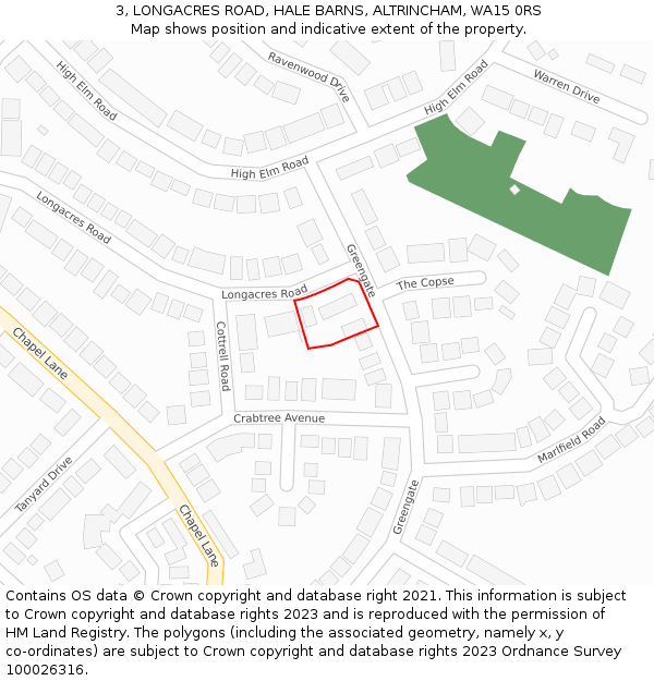 3, LONGACRES ROAD, HALE BARNS, ALTRINCHAM, WA15 0RS: Location map and indicative extent of plot