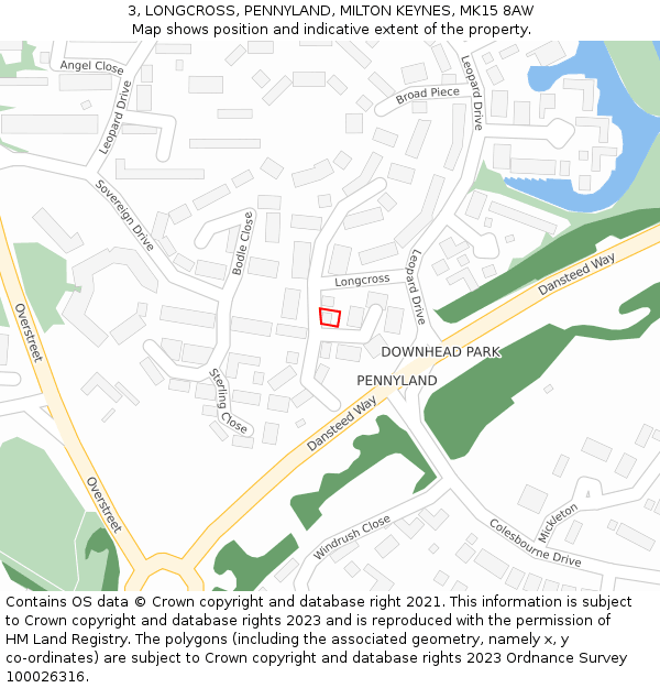 3, LONGCROSS, PENNYLAND, MILTON KEYNES, MK15 8AW: Location map and indicative extent of plot