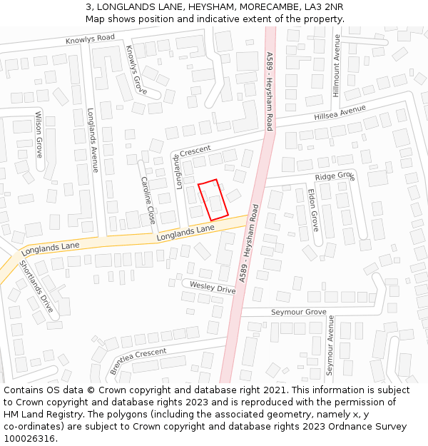 3, LONGLANDS LANE, HEYSHAM, MORECAMBE, LA3 2NR: Location map and indicative extent of plot