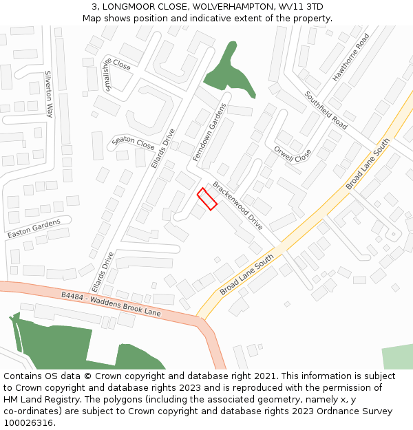 3, LONGMOOR CLOSE, WOLVERHAMPTON, WV11 3TD: Location map and indicative extent of plot