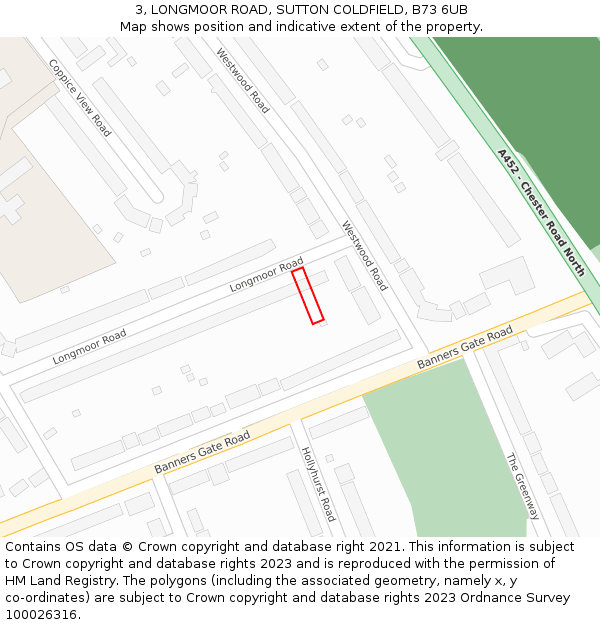3, LONGMOOR ROAD, SUTTON COLDFIELD, B73 6UB: Location map and indicative extent of plot