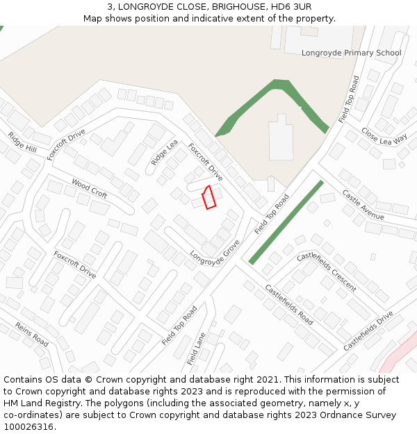 3, LONGROYDE CLOSE, BRIGHOUSE, HD6 3UR: Location map and indicative extent of plot