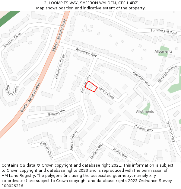 3, LOOMPITS WAY, SAFFRON WALDEN, CB11 4BZ: Location map and indicative extent of plot