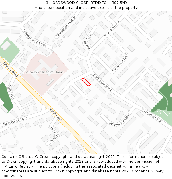 3, LORDSWOOD CLOSE, REDDITCH, B97 5YD: Location map and indicative extent of plot