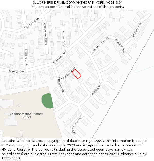3, LORINERS DRIVE, COPMANTHORPE, YORK, YO23 3XY: Location map and indicative extent of plot