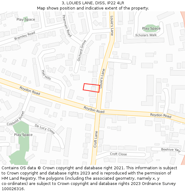 3, LOUIES LANE, DISS, IP22 4LR: Location map and indicative extent of plot