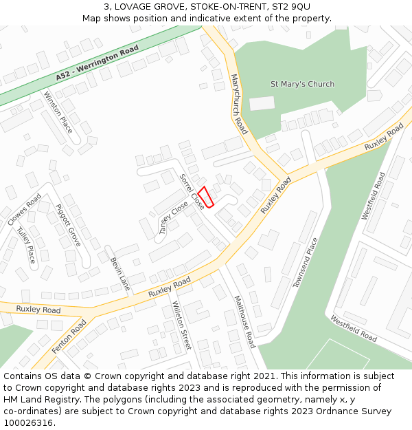 3, LOVAGE GROVE, STOKE-ON-TRENT, ST2 9QU: Location map and indicative extent of plot