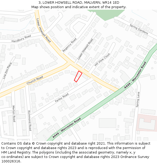 3, LOWER HOWSELL ROAD, MALVERN, WR14 1ED: Location map and indicative extent of plot