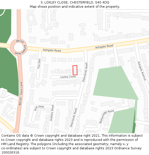 3, LOXLEY CLOSE, CHESTERFIELD, S40 4DQ: Location map and indicative extent of plot