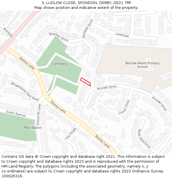 3, LUDLOW CLOSE, SPONDON, DERBY, DE21 7RP: Location map and indicative extent of plot