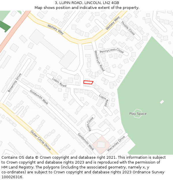 3, LUPIN ROAD, LINCOLN, LN2 4GB: Location map and indicative extent of plot