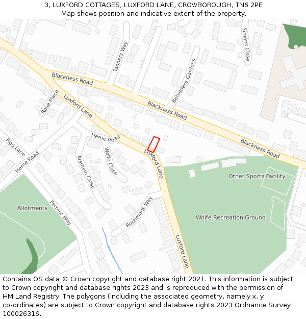 3, LUXFORD COTTAGES, LUXFORD LANE, CROWBOROUGH, TN6 2PE: Location map and indicative extent of plot