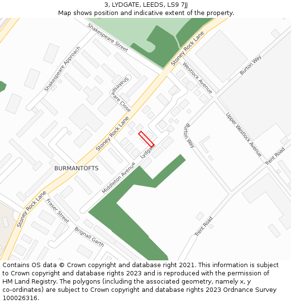 3, LYDGATE, LEEDS, LS9 7JJ: Location map and indicative extent of plot
