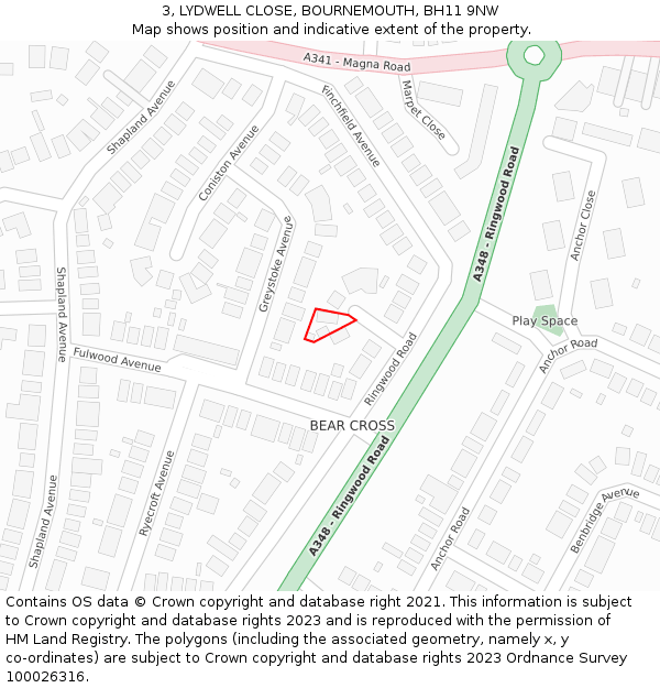 3, LYDWELL CLOSE, BOURNEMOUTH, BH11 9NW: Location map and indicative extent of plot