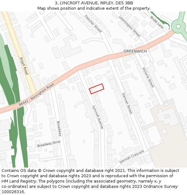 3, LYNCROFT AVENUE, RIPLEY, DE5 3BB: Location map and indicative extent of plot