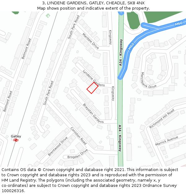 3, LYNDENE GARDENS, GATLEY, CHEADLE, SK8 4NX: Location map and indicative extent of plot