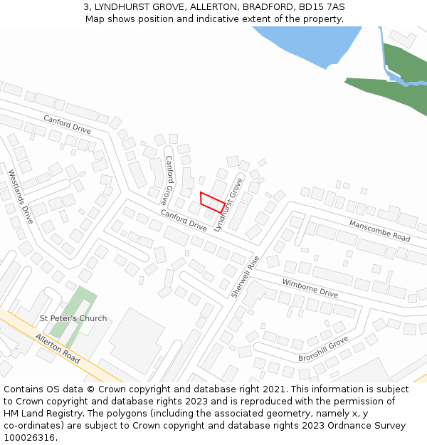 3, LYNDHURST GROVE, ALLERTON, BRADFORD, BD15 7AS: Location map and indicative extent of plot