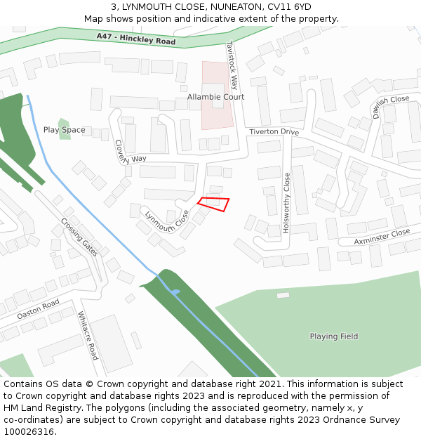 3, LYNMOUTH CLOSE, NUNEATON, CV11 6YD: Location map and indicative extent of plot
