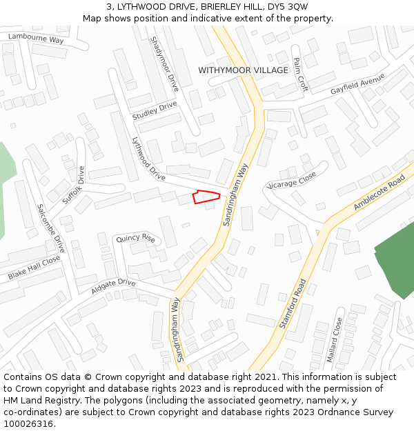 3, LYTHWOOD DRIVE, BRIERLEY HILL, DY5 3QW: Location map and indicative extent of plot