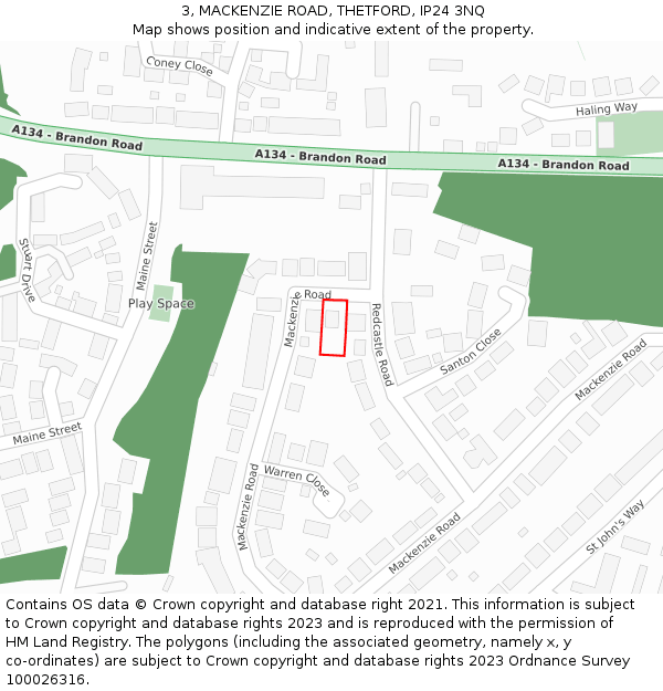 3, MACKENZIE ROAD, THETFORD, IP24 3NQ: Location map and indicative extent of plot