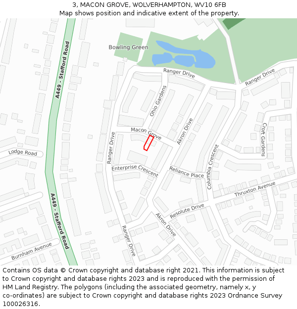 3, MACON GROVE, WOLVERHAMPTON, WV10 6FB: Location map and indicative extent of plot