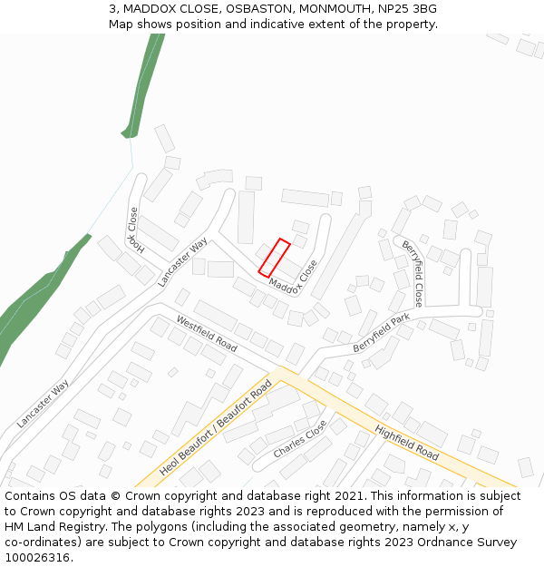 3, MADDOX CLOSE, OSBASTON, MONMOUTH, NP25 3BG: Location map and indicative extent of plot