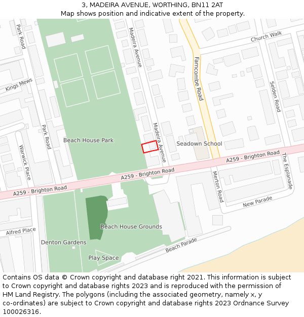 3, MADEIRA AVENUE, WORTHING, BN11 2AT: Location map and indicative extent of plot