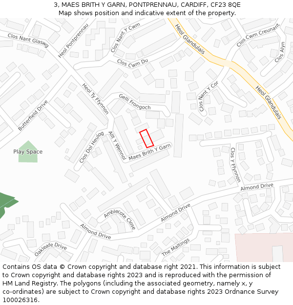 3, MAES BRITH Y GARN, PONTPRENNAU, CARDIFF, CF23 8QE: Location map and indicative extent of plot