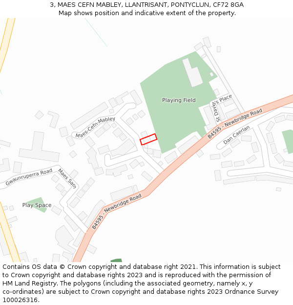 3, MAES CEFN MABLEY, LLANTRISANT, PONTYCLUN, CF72 8GA: Location map and indicative extent of plot