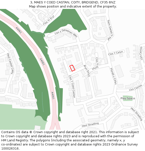 3, MAES Y COED CASTAN, COITY, BRIDGEND, CF35 6NZ: Location map and indicative extent of plot