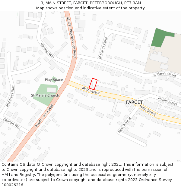 3, MAIN STREET, FARCET, PETERBOROUGH, PE7 3AN: Location map and indicative extent of plot