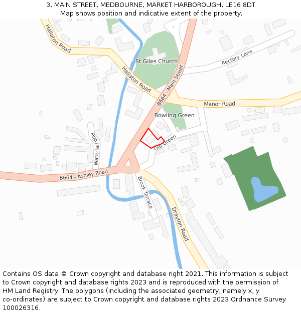 3, MAIN STREET, MEDBOURNE, MARKET HARBOROUGH, LE16 8DT: Location map and indicative extent of plot