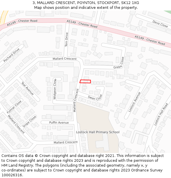 3, MALLARD CRESCENT, POYNTON, STOCKPORT, SK12 1XG: Location map and indicative extent of plot