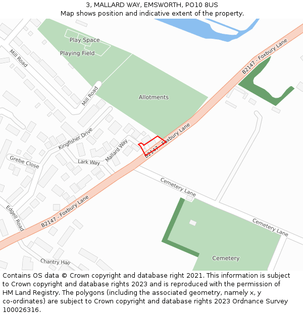 3, MALLARD WAY, EMSWORTH, PO10 8US: Location map and indicative extent of plot